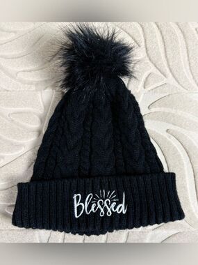 Homie Black 'Blessed' Knit Pom Beanie -One Size-